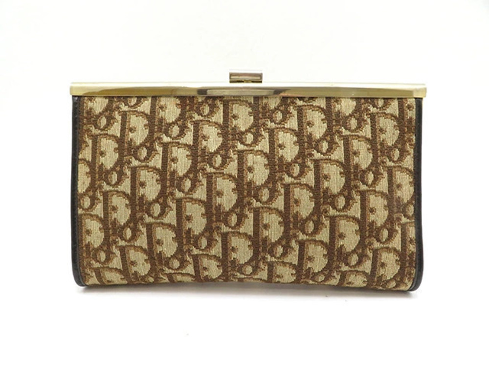 Christian Dior Trotter Clasp Clutch Bag Brown Canvas
